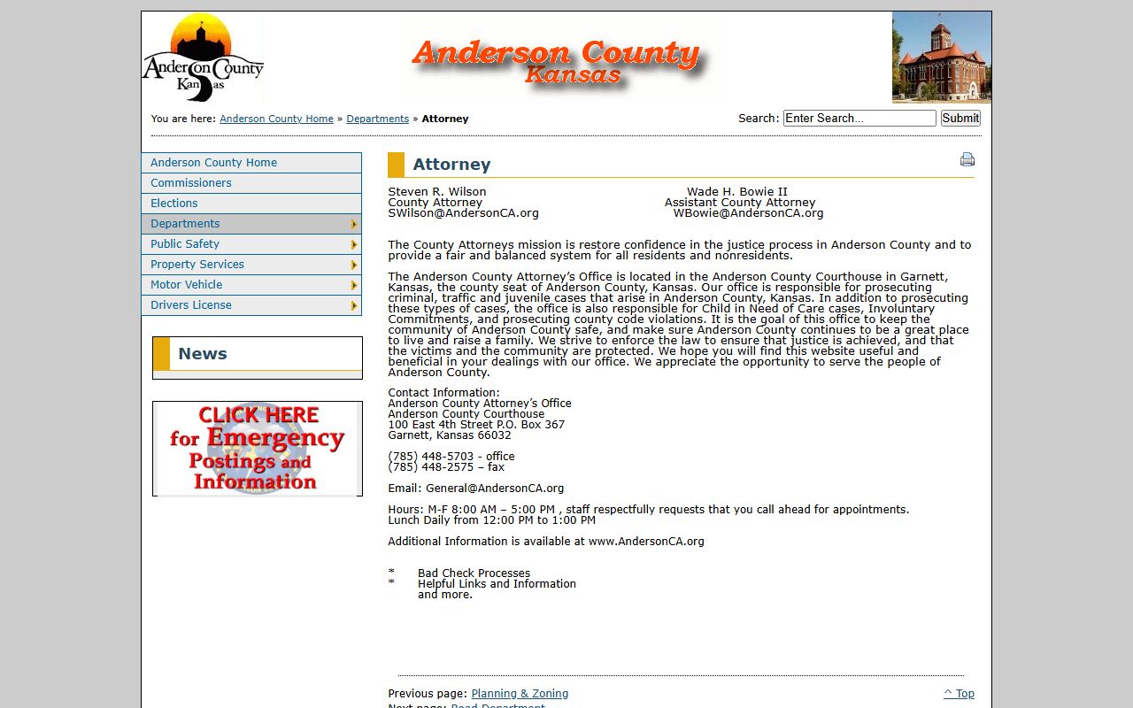 Anderson County criminal court records County Attorney prosecution source