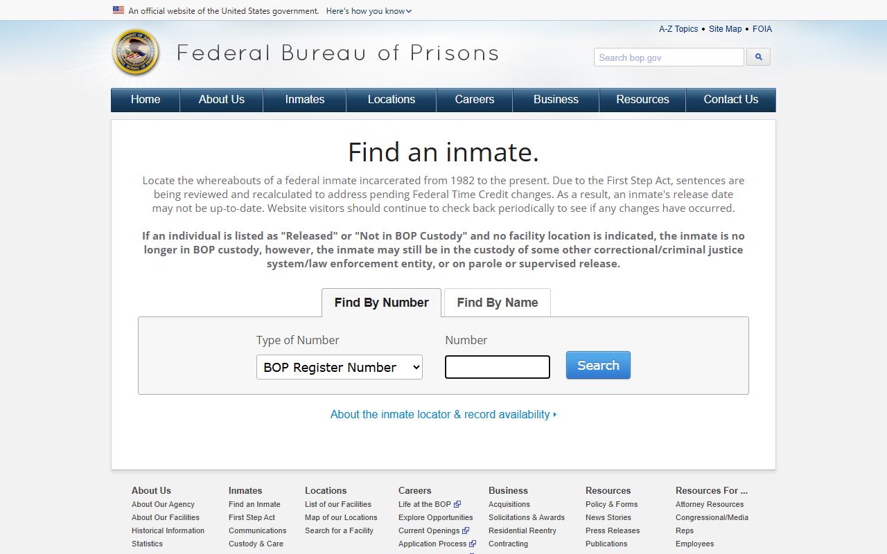 Anderson County inmate records federal Bureau of Prisons locator source
