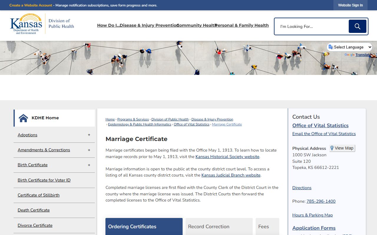 Anderson County marriage records KDHE certified marriage certificate page