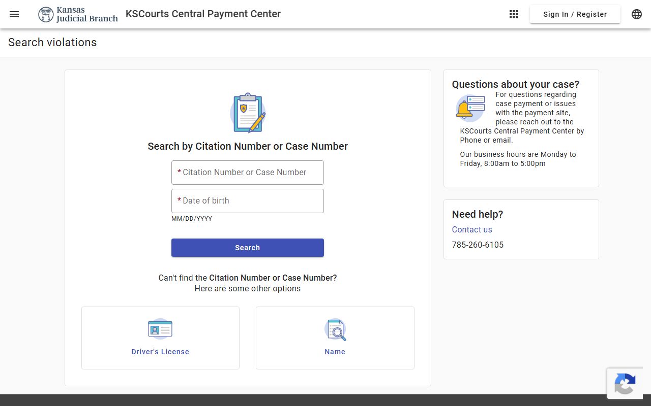 Anderson County traffic court records Central Payment Center citation search page