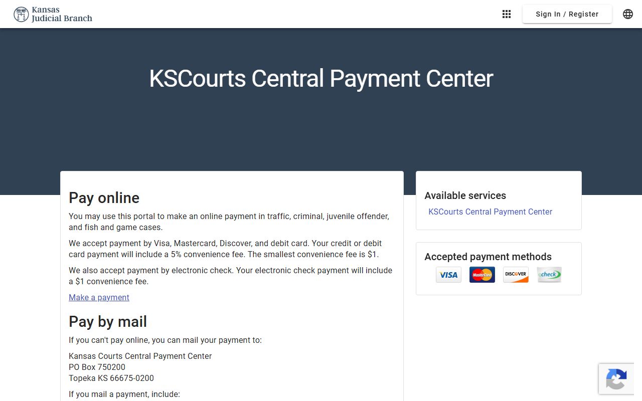Anderson County traffic court records Kansas Central Payment Center homepage