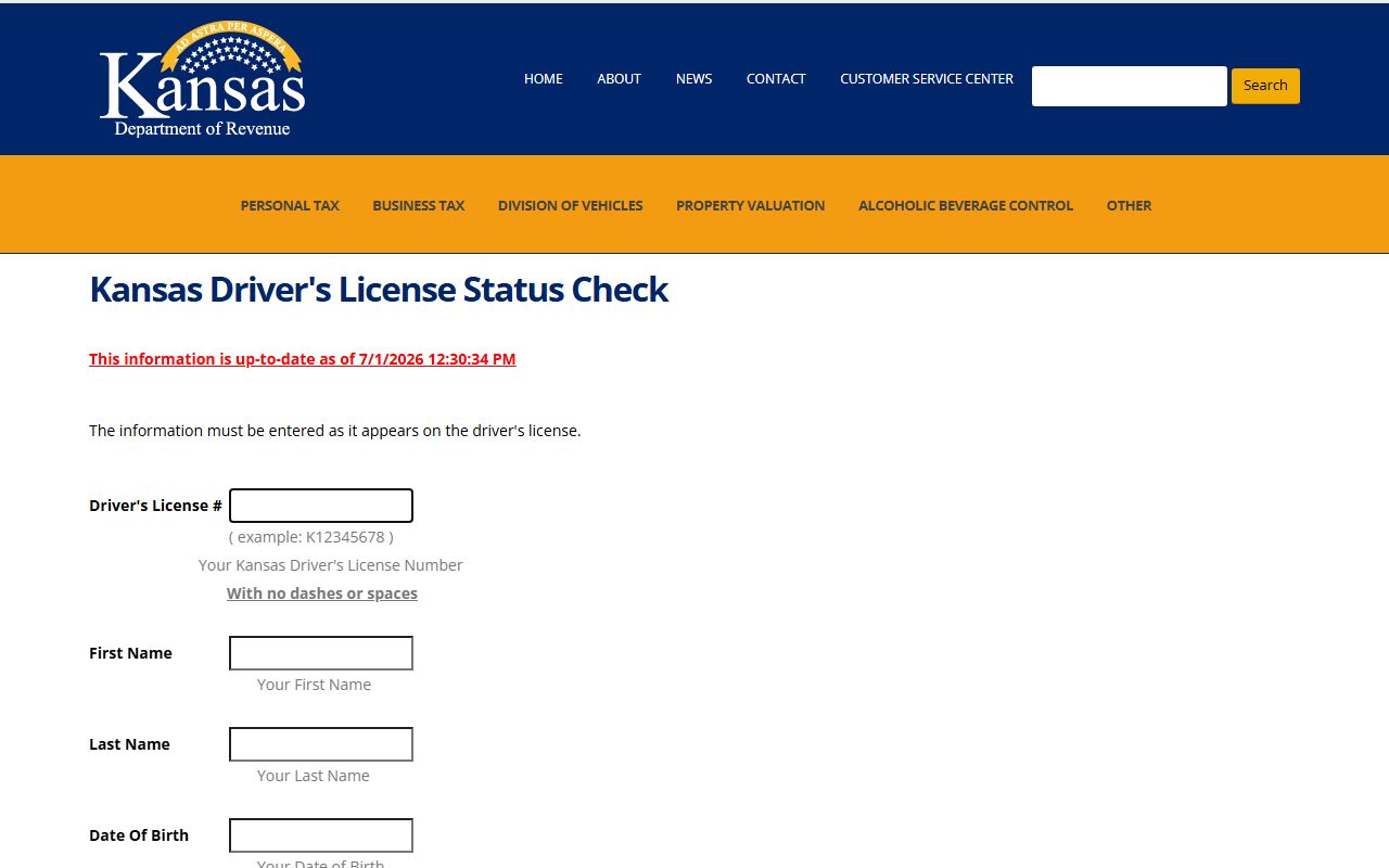 Anderson County traffic court records KDOR driver license status check fields