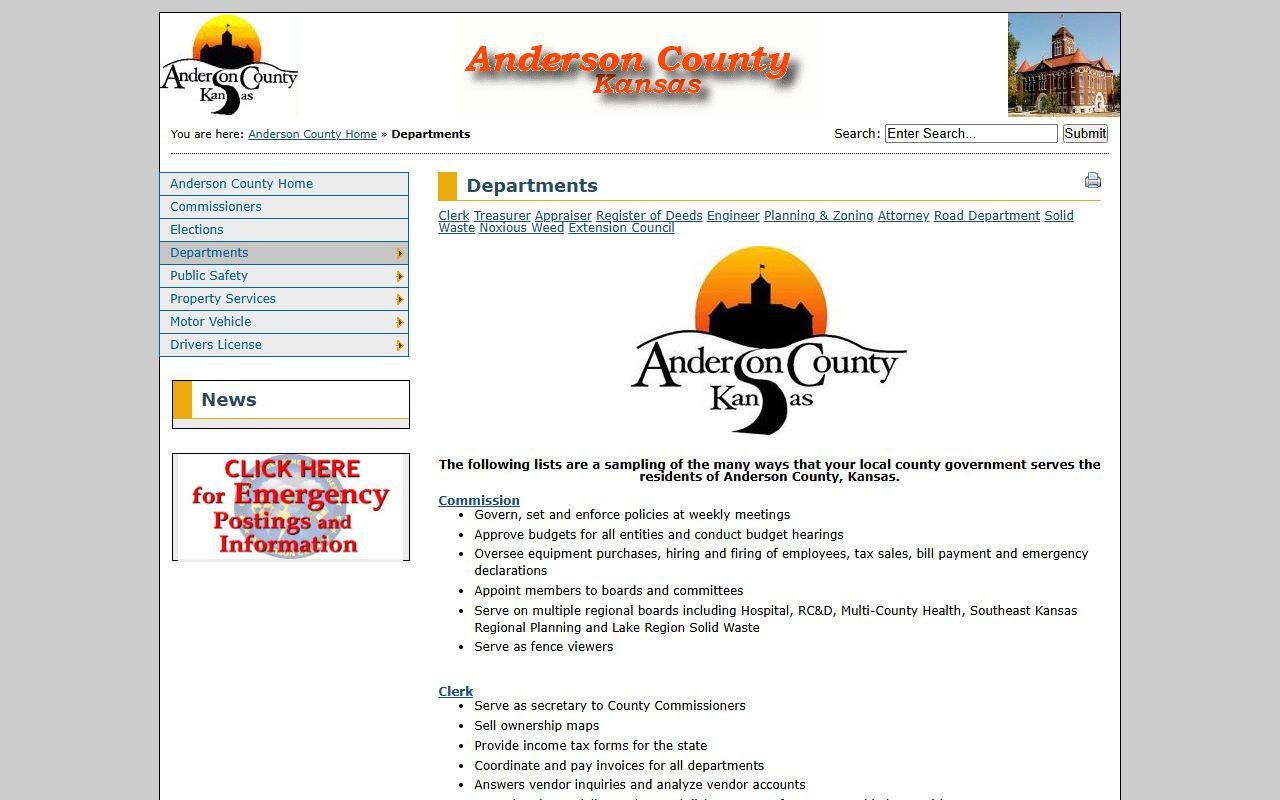 Anderson County court records county departments page